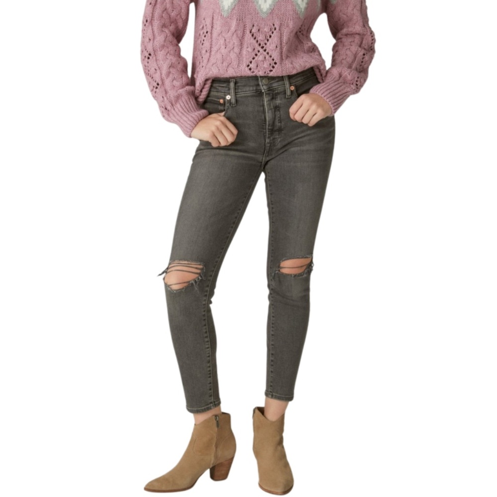 NWOT Lucky Brand Bridgette High Rise Skinny Jean in Eclipse Destruction Grey 29